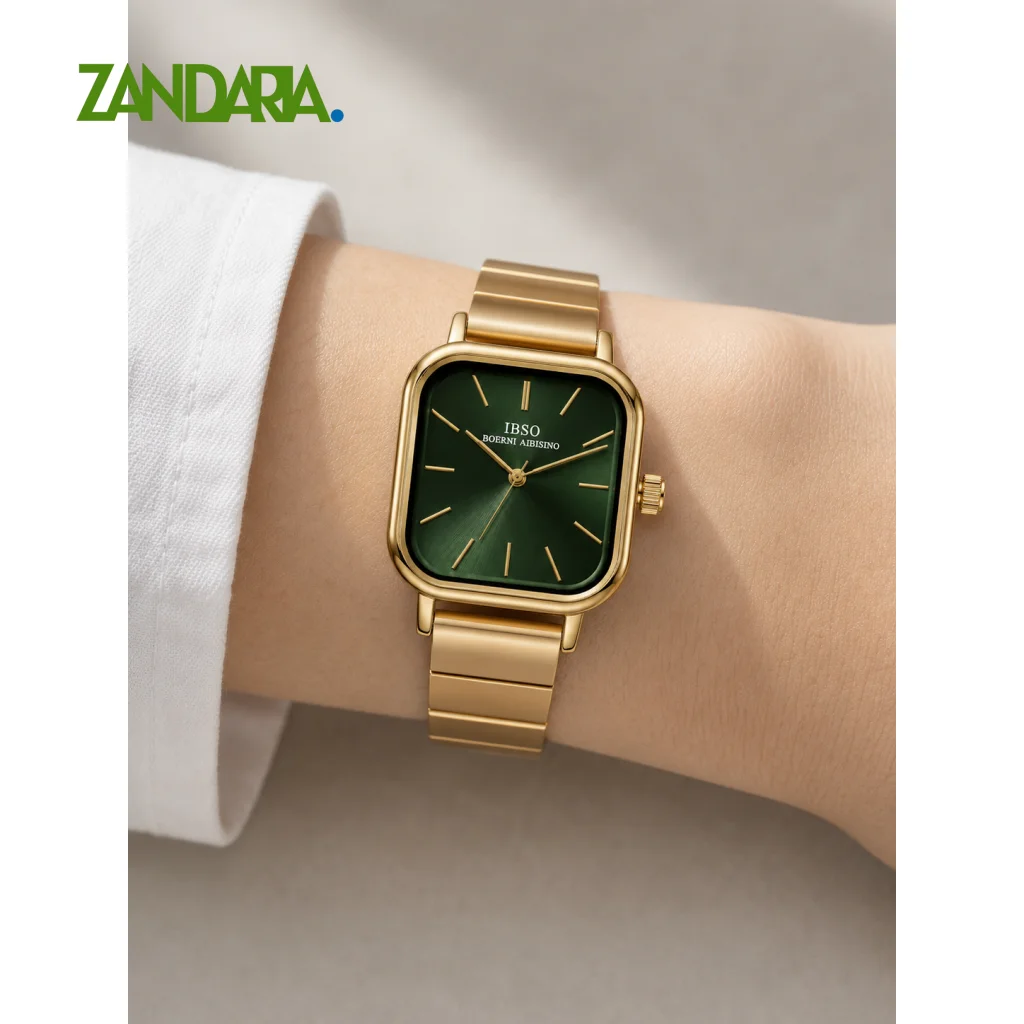 ساعت مچی عقربه‌ای زنانه ایبسو بند استیل طلایی صفحه سبز مدل S9258L